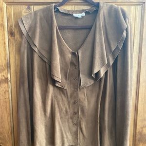 Ann Klein suede ruffle blouse